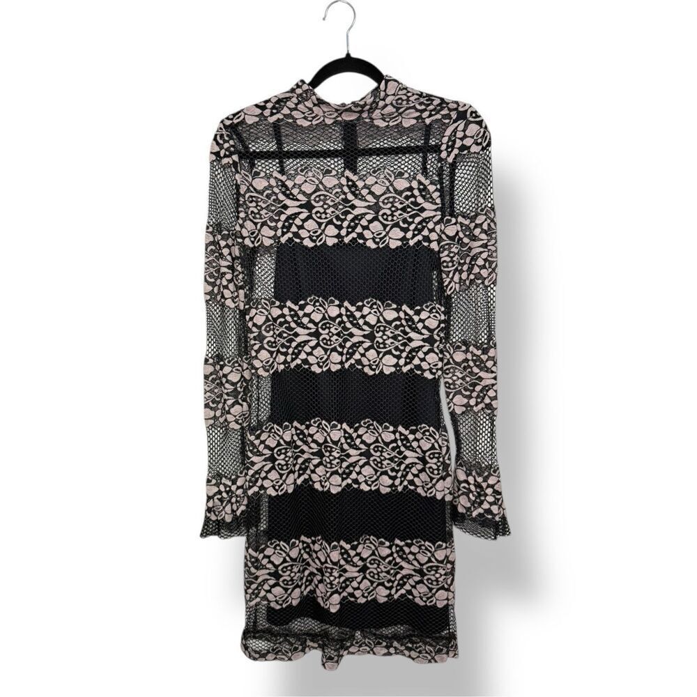 Julia Jordan Women’s 2 Illusion Sheath‎ Dress Mock Neck Black Pink Mesh Cocktail